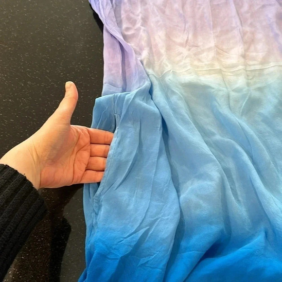 TOPSHOP 100% Silk Purple/Blue Ombré High/Low Razorback Dress Size US 4 - Picture 4 of 5